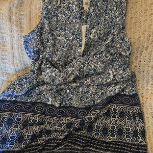 GAP Blue and White Floral Dress with Navy Accents